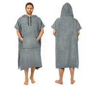 Zingtto Surf Poncho Changing Robe Extra Large Thick Towel Poncho for Men Women with Hood Pocket for Beach Swimming, 47"x37", Gray
