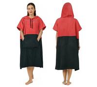 Zingtto Surf Poncho Changing Robe Extra Large Thick Towel Poncho for Men Women with Hood Pocket for Beach Swimming, 41"x33", Black Coral Red