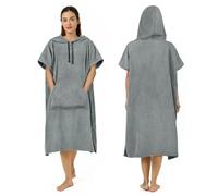 Zingtto Surf Poncho Changing Robe Extra Large Thick Towel Poncho for Men Women with Hood Pocket for Beach Swimming, 41"x33", Gray