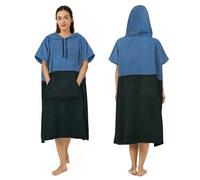 Zingtto Surf Poncho Changing Robe Extra Large Thick Towel Poncho for Men Women with Hood Pocket for Beach Swimming, 41"x33", Black Blue