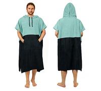 Zingtto Surf Poncho Changing Robe Extra Large Thick Towel Poncho for Men Women with Hood Pocket for Beach Swimming, 47‘’x37‘’, Black Teal