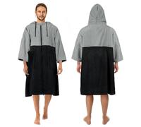 Zingtto Surf Poncho Changing Towel, 3/4 Sleeve Zippered Extra Large Thick Hoodie Towel Poncho for Men Women Beach Swimming Changing Robe, Large, Black Gray