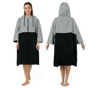 Zingtto Surf Poncho Changing Towel, 3/4 Sleeve Zippered Extra Large Thick Hoodie Towel Poncho for Men Women Beach Swimming Changing Robe, Middle, Black Gray