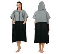 Zingtto Surf Poncho Changing Towel, Extra Large Zippered Thick Towel Poncho for Men Women with Hood Pocket for Beach Swimming Changing Robe, Middle, Black Gray