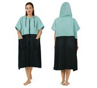 Zingtto Surf Poncho Changing Towel, Extra Large Zippered Thick Towel Poncho for Men Women with Hood Pocket for Beach Swimming Changing Robe, Middle, Black Teal