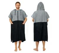 Zingtto Surf Poncho Changing Towel, Extra Large Zippered Thick Towel Poncho for Men Women with Hood Pocket for Beach Swimming Changing Robe, Large, Black Gray