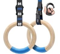 Zingtto Wooden Gymnastic Rings with Adjustable Numbered Straps. 1.25'' Olympic Rings for Core Workout, Crossfit, Bodyweight Training. Home Gym Rings with 8.5ft Exercise Straps and Workout Handles