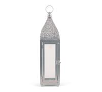 Zingz & Thingz Moroccan Style Candle Lantern Holder, Decorative Light Home Decor, Indoor & Outdoor, 15.25" Tall, Silver