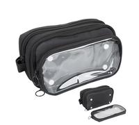ZingZaak Extra-Large Capacity Pen Case with Waterproof Multi-Functional Storage, 10 Compartments for Pens and Ruler, Customizable Transparent Layer, Ideal for Makeup Bag or Ita Bag, black, Y2k