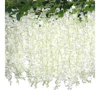 ZINHO 60 Branches Wisteria Hanging Flowers, Wisteria Artificial Flowers Garland for Wedding Arch Decor, Flower Wall for Ceremony Party Garden Home Decor, White (4 Packs)