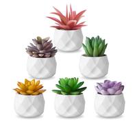 ZINHO Fake Succulent Plant Set 6 PCS Artificial Succulent Plants for Desk Realistic Faux Succulents in Plastic Pots Mini Colorful Succulent Decor for Bedroom Bathroom Office Shelf Decor (Mix)