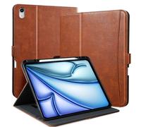 Zinibri Handcrafted Case for iPad Air 11 Inch M3 2025/M2 2024,iPad Air 5th/4th Generation Cover with Pencil Holder & Hand Strap & Pocket Magnetic Closure Multi Angles Stand Auto Sleep/Wake,Brown
