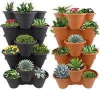 ZINIX 6 X Strawberry Planter Trio 3 Pot Tri-Pot Stacking Pots for Herb Flower Bedding Indoor Outdoor Garden (Terracotta Brown)