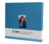 Zink Cloth Covered Scrapbook 8x8” Photo Album w/Front Picture Window for Fuji Instax, Kodak, Polaroid, HP, Lifeprint, Canon Instant Camera Projects - Blue