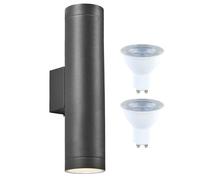 ZINK Long Outdoor Wall Mounted Up and Down Lights with LED GU10 Bulbs Included (Anthracite Grey, 1 Light / 2 GU10 Bulbs)