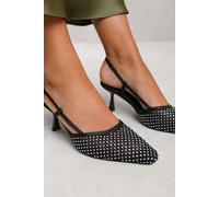 'Zinnia' Slingback Pointed Toe Heel With Diamante Mesh Where's That From Black 3