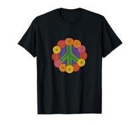 Zinnias Peace Sign Retro Floral Hippie Garden Nature Design T-Shirt