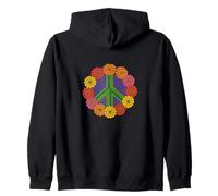 Zinnias Peace Sign Retro Floral Hippie Garden Nature Design Zip Hoodie