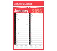 ZINNIAUK 2026 A3 Easy View Calendar | Offers Clear Monthly Planning at a Glance | Wide Boxes for Notes | Ideal for Families, Teachers, Offices & Seniors