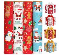 ZINNIAUK 4 x 7M Christmas Wrapping Paper Rolls | 4 Assorted Cute Festive Designs for Gift Wrap, Holiday Gifts & Party Favors | Ideal for Christmas Presents & Seasonal Packaging