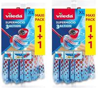 ZINNIAUK 4 x Vileda SuperMocio 3 Action XL Mop Refills - Maxi Pack 1+1 Pack | Microfibre Mop Head Replacement for Stubborn Dirt & Grease | Floor Cleaning Refills for Tile, Laminate & Wood