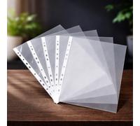 ZINNIAUK A5 Punched Pockets Set of 100 Clear Plastic Document Sleeves with 11 Hole Reinforced Edge Transparent Sheet Protectors for Ring Binders Filing Folders Office School Home Paper Storage Use