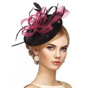 Zinniday Black Feather Fascinators Headband - 2025 Vintage Derby Hats Mesh Victoria Tea Party Kentucky Hat for Women, Red Black, 1