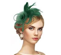 Zinniday Feather Flower Fascinators Hat - Green 1920s 50s Church Cocktail Cap for Women High Tea Party Attire Headwear, 2025 Elegant Derby Hats with Hair Clip for Lady Girls Renaissance Dress Up