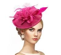 Zinniday Kentucky Fascinators Hats for Women - Vintage Tea Party Attire Outfit Headband Church Veil Derby Hat for Women, Rose Red, 1