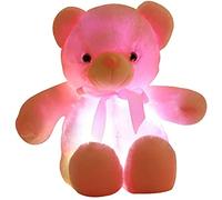 Zinsale Large Cuddly Bear Stuffed Animal 7 Colors Light Changing Bear Plush Toy Pillow LED Luminous Night Light for Kids Sleeping (Pink)