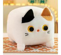 Zinsale Square Cute Cat Plush Toys Soft Sleeping Pillow With Zipper Squishy Plushies Kawaii Cat Stuffed Animal Toys Gift for Kids (White 25CM)