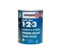 Zinsser Bulls Eye 1-2-3 Primer Sealer Stain Block Killer White/Grey 1L/2.5L/5L