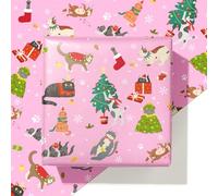 ZINTBIAL Cat Christmas Wrapping Paper - Pink Xmas Gift Wrap with Festive Cats, Holiday Trees and Snowflakes Design - Perfect for Cat Lovers, Kids & Adults Gift Wrapping - 40×28 Inches, 4 Folded Sheets