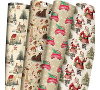 ZINTBIAL Vintage Christmas Wrapping Paper for Kids Adults - Xmas Wrapping Paper with Retro Santa, Red Truck, Woodland Animals, Country Scene Designs - 28 x 40 Inches, 6 Jumbo Sheets - Easy to Store