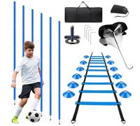 Zinueen Football Training Accessory Set: 6 Slalom Poles, 6 m Coordination Ladder, 12 Cones, Skipping Rope & Parachute for Coordination Training