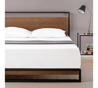 Zinus Suzanne Metal and Bamboo Bed Frame | Double 135x190 cm | 18 cm High | Low Profile | Headboard | Wood Slat Support | Easy Assembly | Black