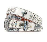ZINXY Diamond Belt Punk White Rhinestone Belts Women Designer Leather Strap Diamond Bling Western Cowboy Y2K E Girls Fashion Belt For Jeans Men Studded Belt (Color : White, Size : 115CM)