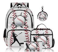 ZINYAM Baseball Backpack for Boys, Kids Baseball Backpack for School, 17inch Bookbag Set for Elementary Back to School, Baseball-5, Set of 4, Boys Kids Baseball Backpack for School