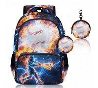 ZINYAM Baseball Backpack for Boys, Kids Baseball Backpack for School, 17inch Bookbag Set for Elementary Back to School, Baseball-6, Set Of 2, Boys Kids Baseball Backpack for School