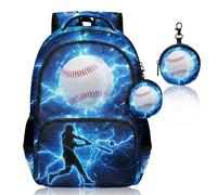 ZINYAM Baseball Backpack for Boys, Kids Baseball Backpack for School, 17inch Bookbag Set for Elementary Back to School, Baseball-4, Set Of 2, Boys Kids Baseball Backpack for School