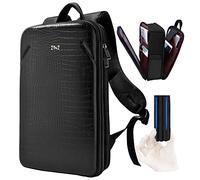 ZINZ Protective Laptop Backpack, Expandable Computer Bag Rucksack with Hard Leather Cover & 3 Compartments for 15 15.6 16 inch Notebooks, Ergonomic Shoulder Strap，B02K01