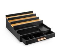 Zioffiel Cologne Organizer for Men, 5 Tier Wooden Perfume Organizer Display with Drawer and Hidden Compartment, Cologne Stand, Perfume Stand, Display Risers, Gift for Men, Brown, Practical and