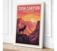 Zion Canyon Adventure Vintage Canvas Wall Art Print 24x16 Inch | Ready to Hang, Gallery Wrapped, Fade-Resistant Inks, Securely Packaged, UK Made