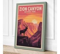 Zion Canyon Adventure Vintage Canvas Wall Art Print 24x16 Inch | Ready to Hang, Gallery Wrapped, Fade-Resistant Inks, Securely Packaged, UK Made