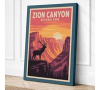 Zion Canyon Adventure Vintage Canvas Wall Art Print 36x24 Inch | Ready to Hang, Gallery Wrapped, Fade-Resistant Inks, Securely Packaged, UK Made