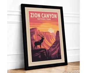 Zion Canyon Adventure Vintage Framed Wall Art Print A1 Black | Ready to Hang, Premium Gi Paper, Fade-Resistant Inks, Securely Packaged, UK Made