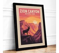 Zion Canyon Adventure Vintage Framed Wall Art Print A1 Black | Ready to Hang, Premium Gi Paper, Fade-Resistant Inks, Securely Packaged, UK Made