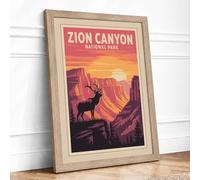 Zion Canyon Adventure Vintage Framed Wall Art Print A2 Oak | Ready to Hang, Premium Gi Paper, Fade-Resistant Inks, Securely Packaged, UK Made