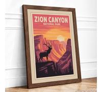 Zion Canyon Adventure Vintage Framed Wall Art Print A2 Walnut | Ready to Hang, Premium Gi Paper, Fade-Resistant Inks, Securely Packaged, UK Made