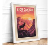 Zion Canyon Adventure Vintage Framed Wall Art Print A4 White | Ready to Hang, Premium Gi Paper, Fade-Resistant Inks, Securely Packaged, UK Made